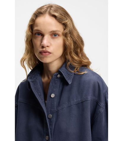 Boss Smoky Blue Oversized Fit Blouse In Rigid Denim Grey Women's