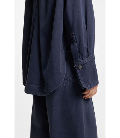 Boss Smoky Blue Oversized Fit Blouse In Rigid Denim Grey Women's