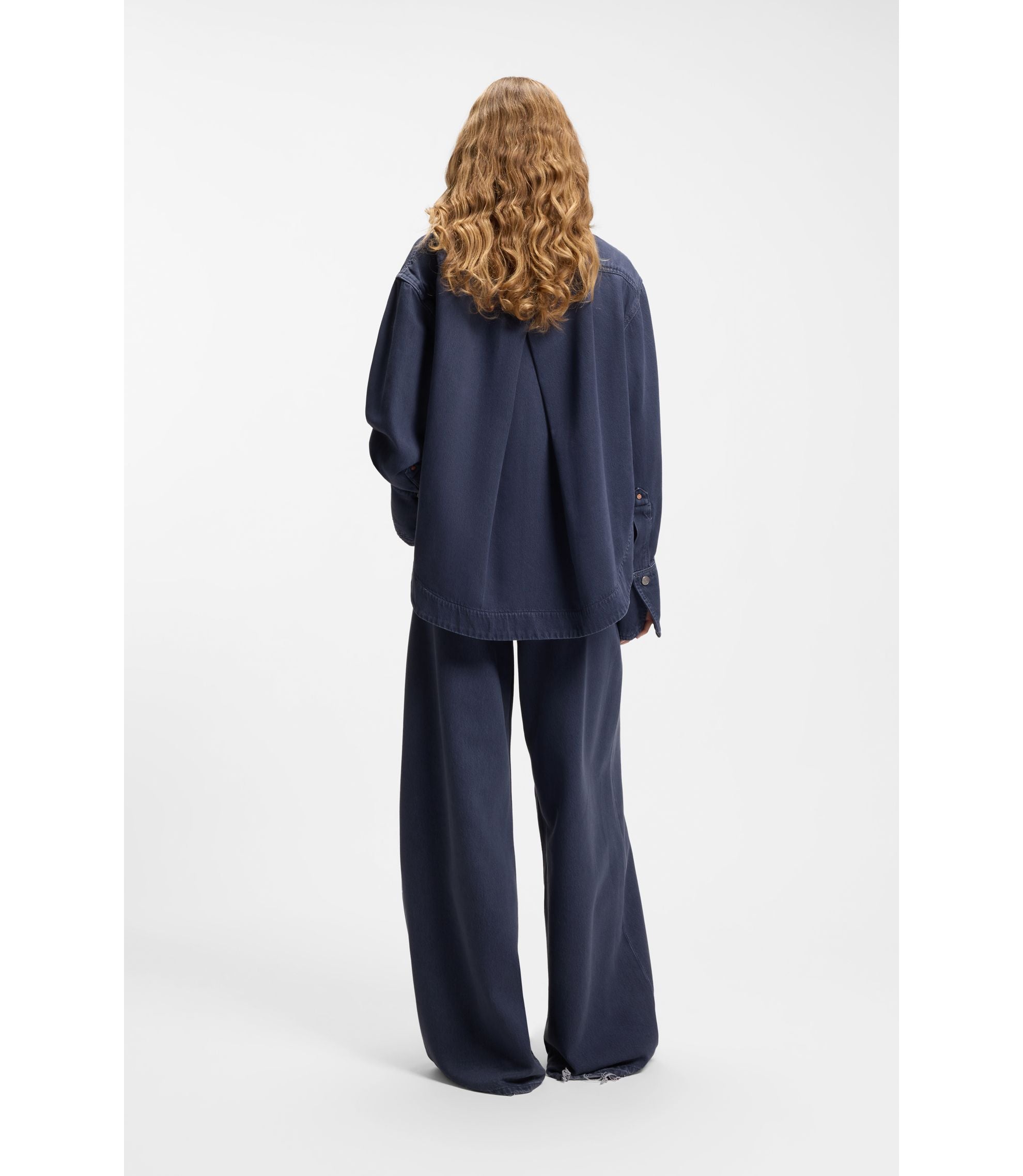Boss Smoky Blue Oversized Fit Blouse In Rigid Denim Grey Women's