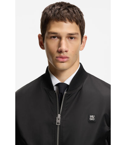 Hugo Stacked Logo Bomber Jacket With Water Repellent Finish Black