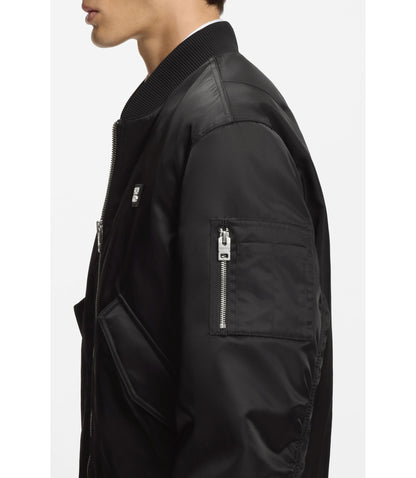 Hugo Stacked Logo Bomber Jacket With Water Repellent Finish Black