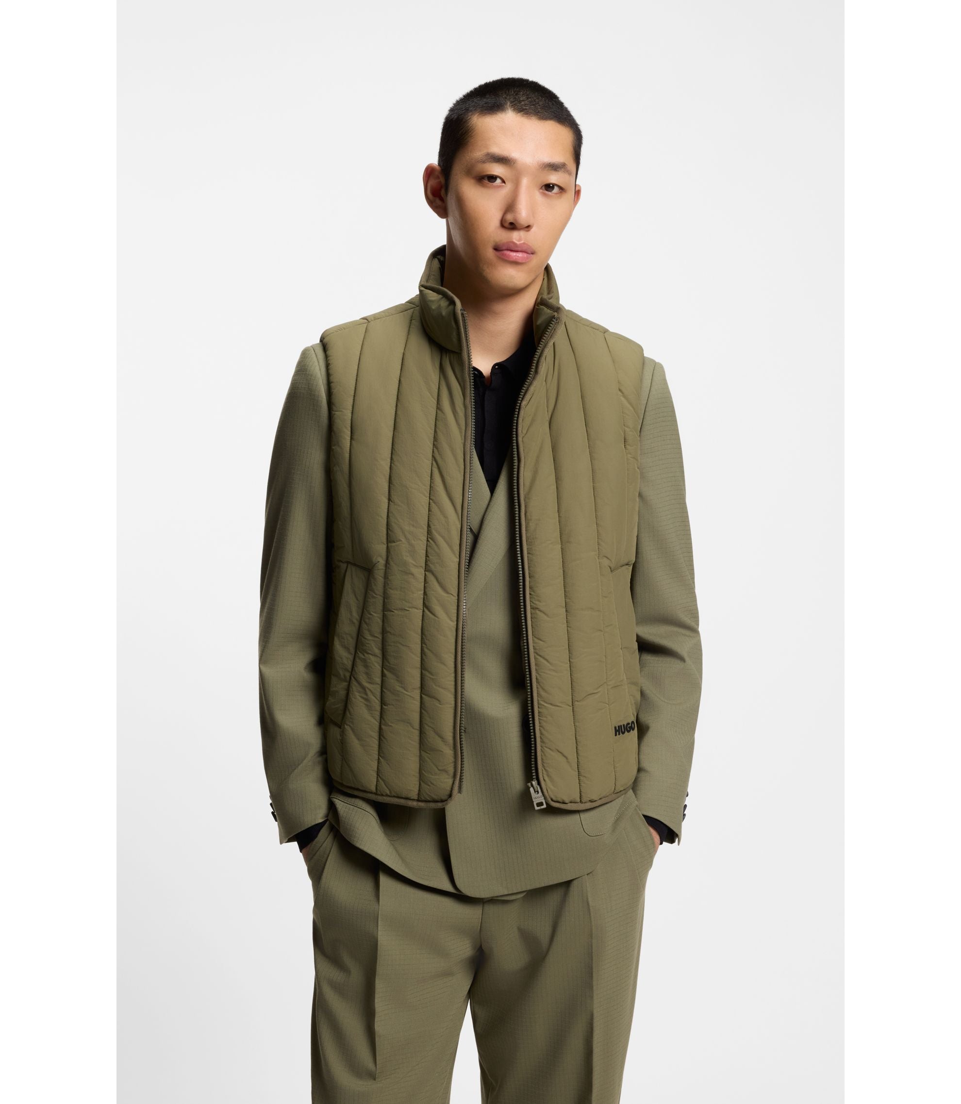 Hugo Lightweight Gilet With Vertical Quilting Light Green