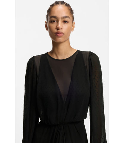 Boss Drape Detail Dress With Polka Dots Black Women's