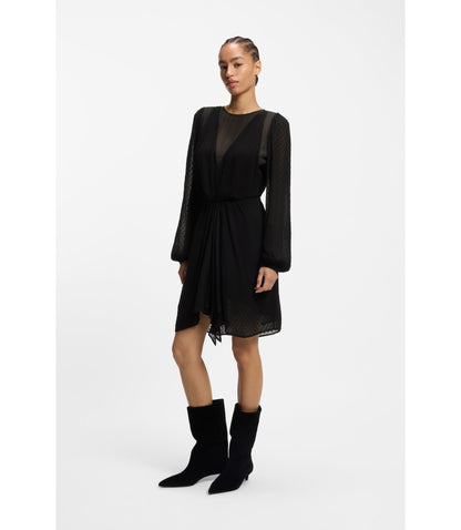 Boss Drape Detail Dress With Polka Dots Black Women's