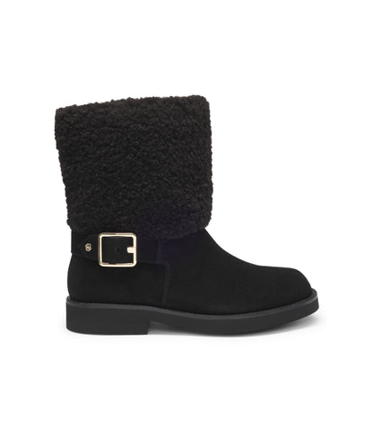 Boss Suede Biker Boots With Faux Fur Trim Black Womens Black