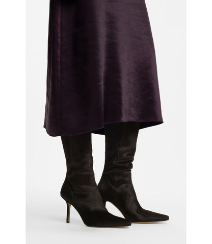 Boss Knee Boots In Pony Hair Leather Dark Purple Womens Dark Purple
