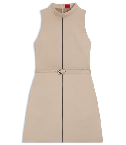 Hugo Tunic Dress With Belt And Piping Light Brown Women's