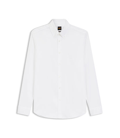 Boss Regular Fit Shirt In Stretch Cotton Dobby White