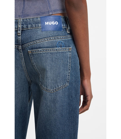 Hugo Blue Loose Fit Jeans In Rigid Denim Blue Women's
