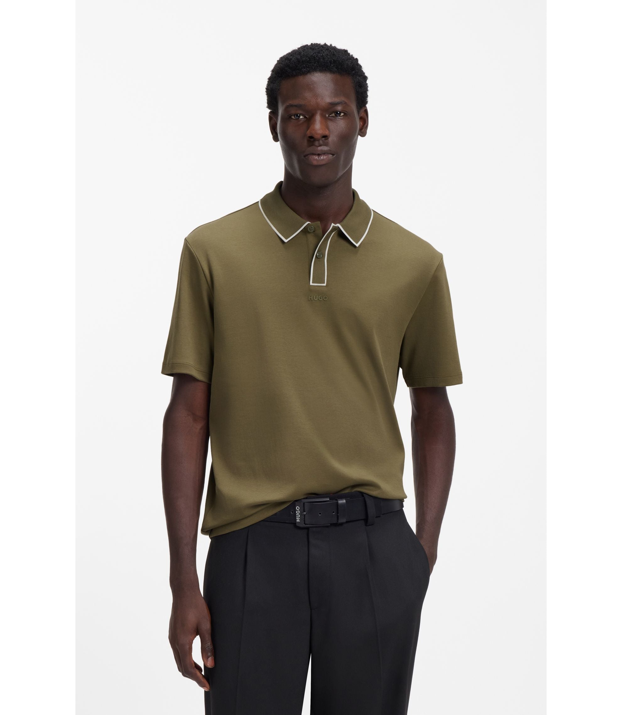 Hugo Luxury Cotton Polo Shirt With Contrast Trim Light Green
