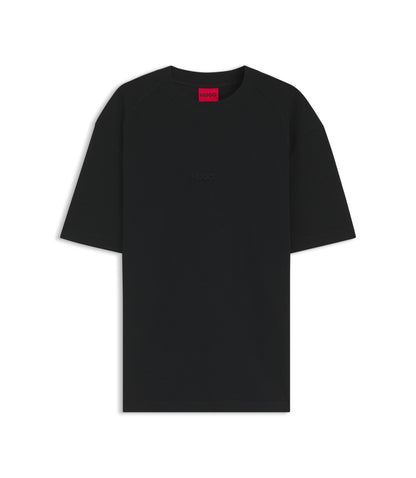 Hugo Waffle Structured T Shirt In Cotton Black