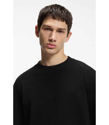Hugo Waffle Structured T Shirt In Cotton Black