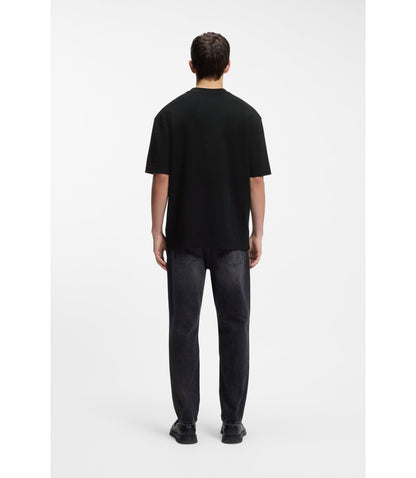 Hugo Waffle Structured T Shirt In Cotton Black