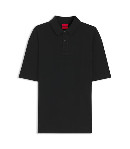 Hugo Waffle Structured Polo Shirt In Cotton Black
