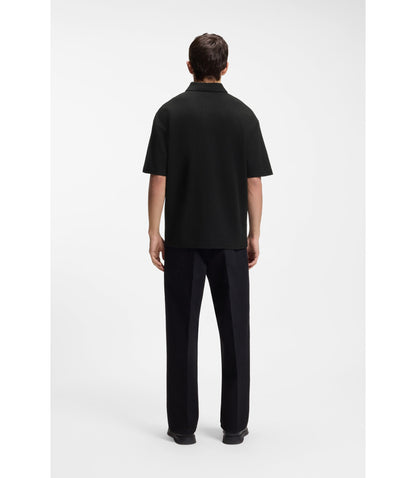 Hugo Waffle Structured Polo Shirt In Cotton Black