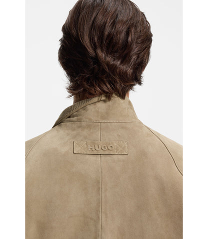 Hugo Suede Jacket In A Regular Fit Beige