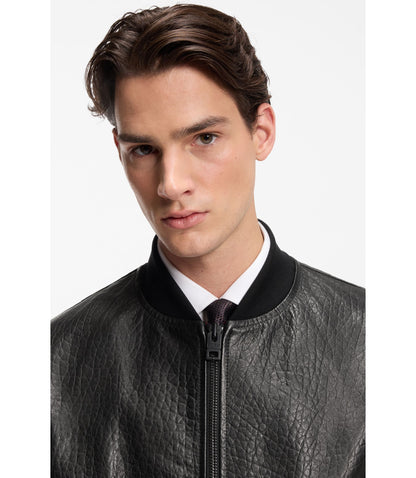 Hugo Patterned Leather Jacket In A Regular Fit Black