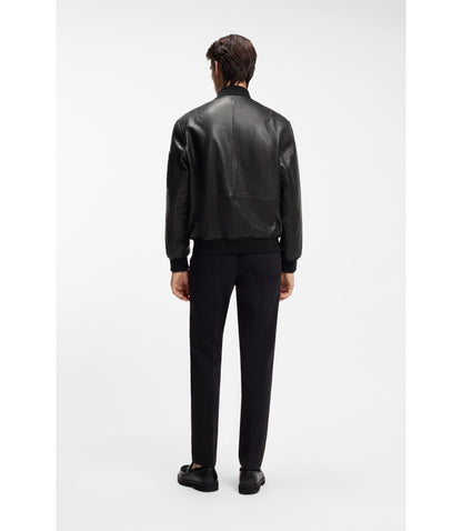 Hugo Patterned Leather Jacket In A Regular Fit Black