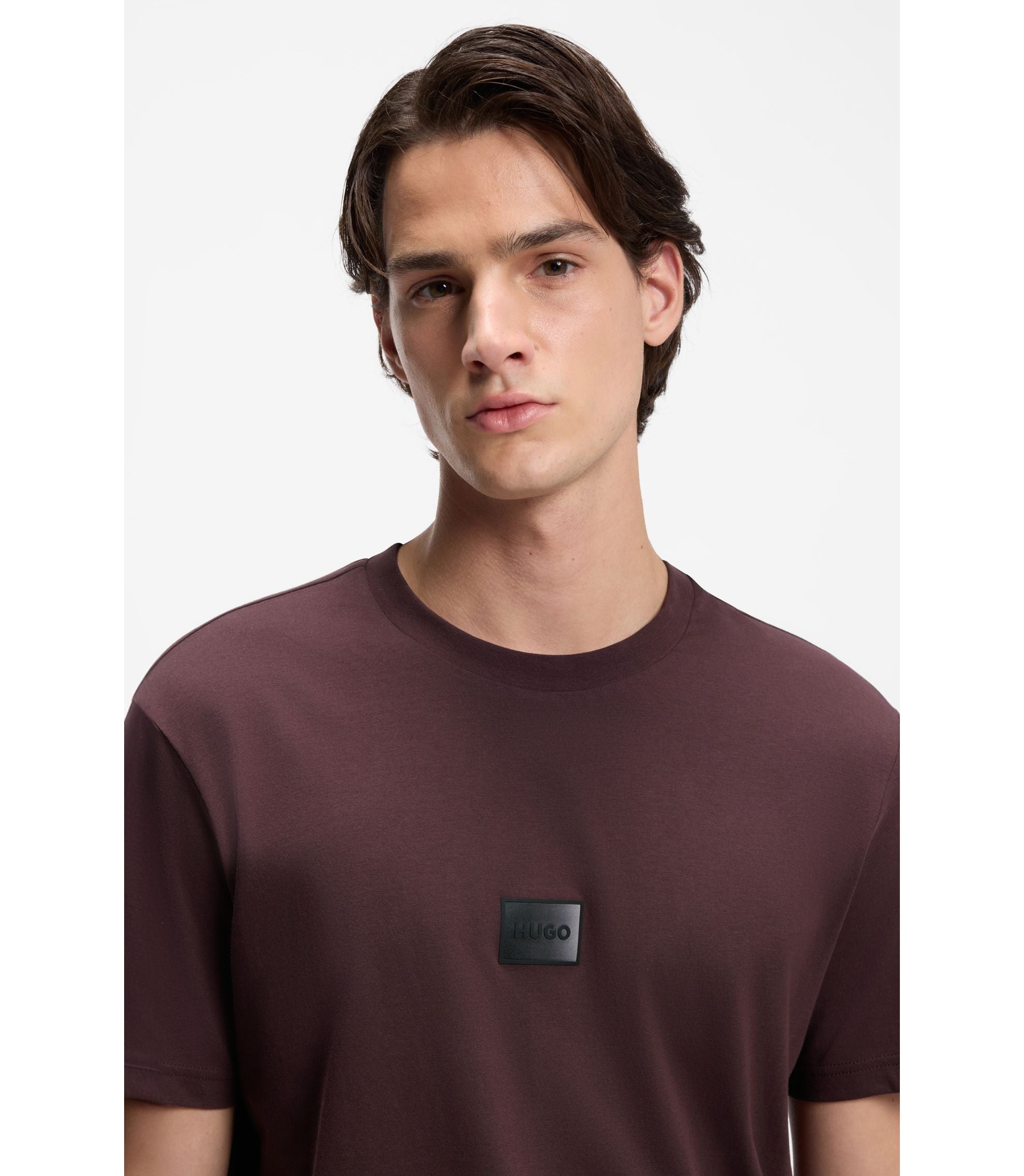 Hugo Gradient Logo T Shirt In Cotton Jersey Light Brown