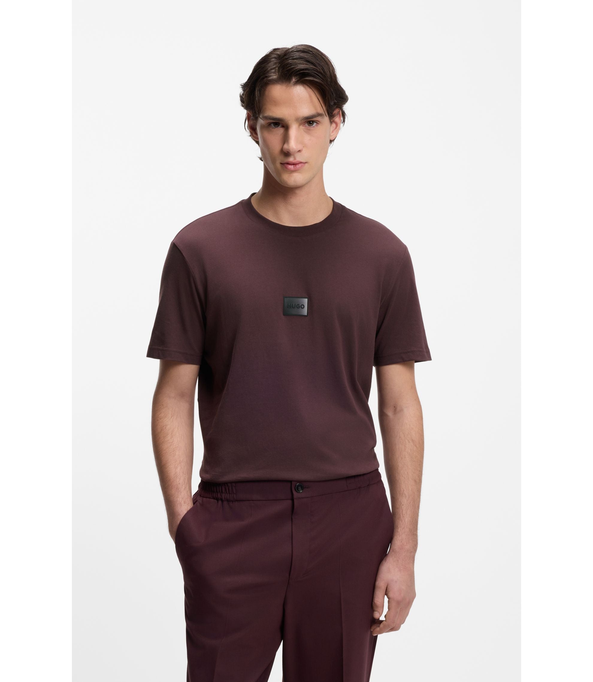 Hugo Gradient Logo T Shirt In Cotton Jersey Light Brown