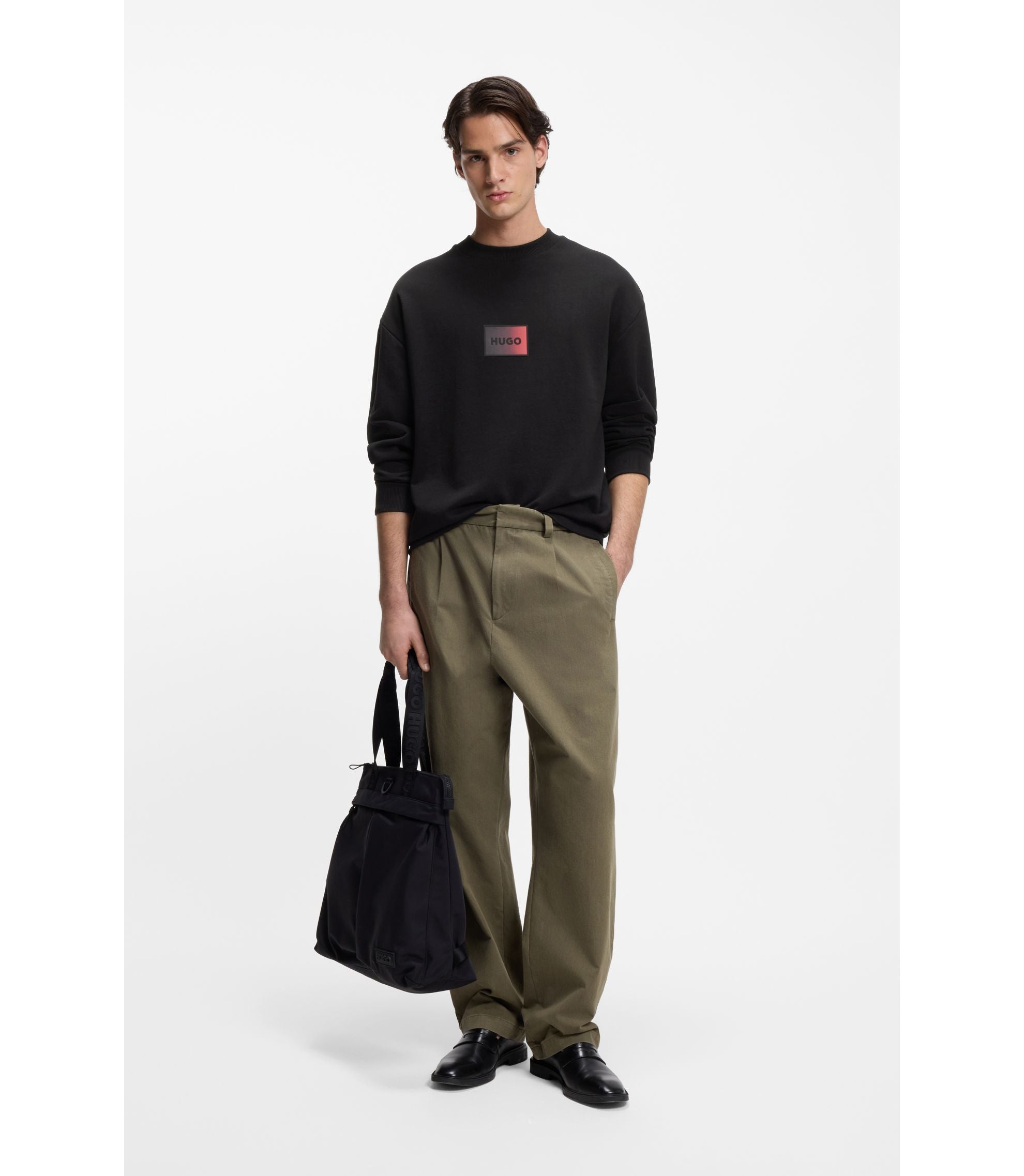 Hugo Gradient Logo Sweatshirt In Cotton Terry Black