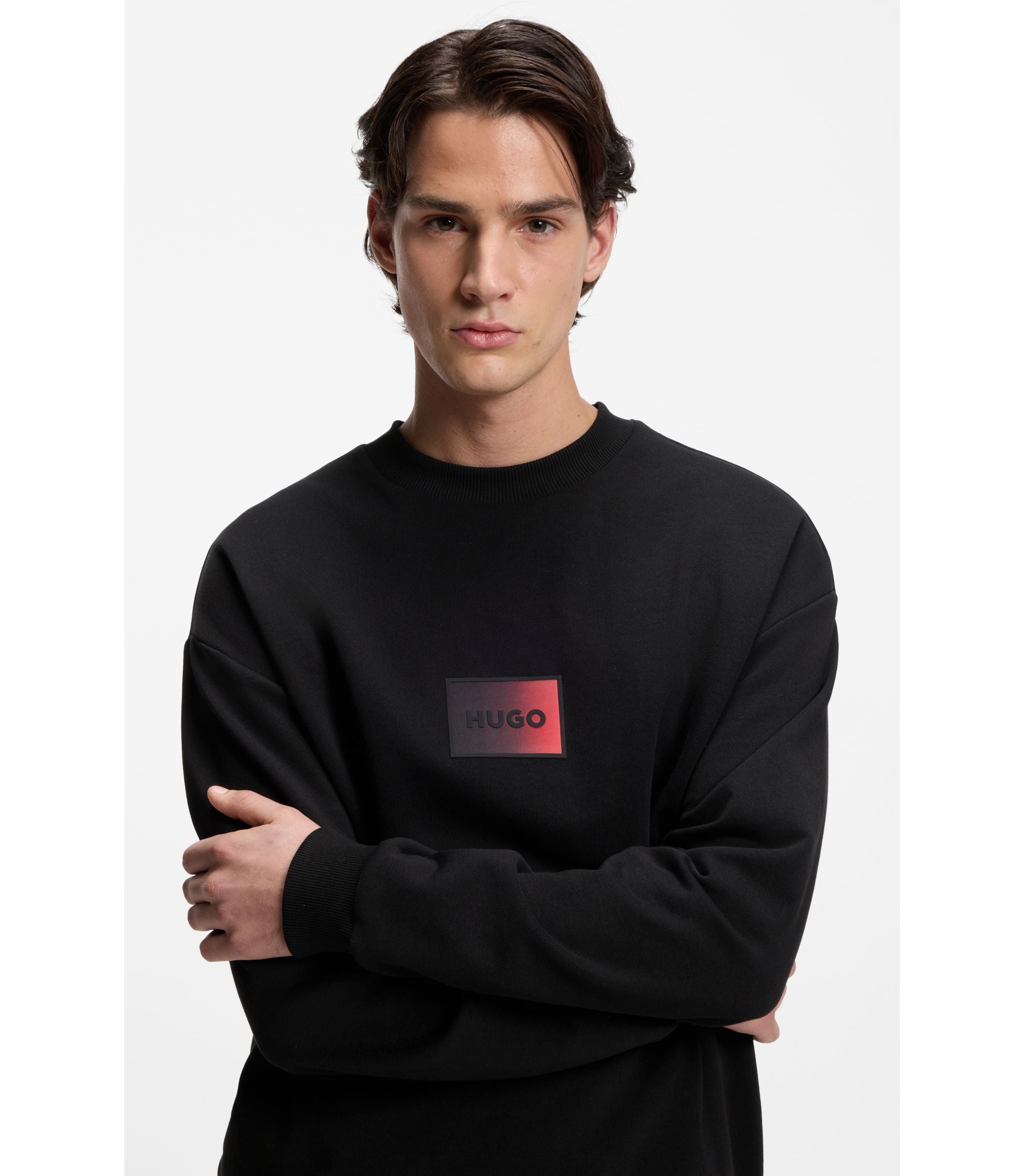 Hugo Gradient Logo Sweatshirt In Cotton Terry Black