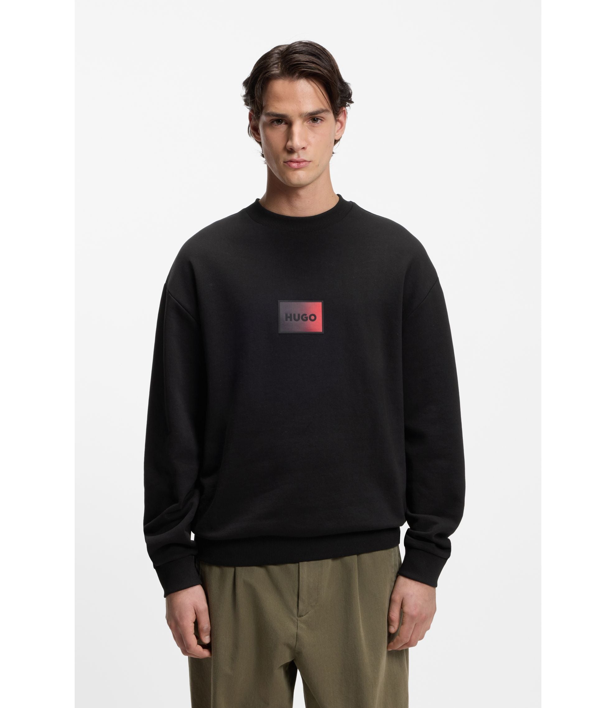 Hugo Gradient Logo Sweatshirt In Cotton Terry Black