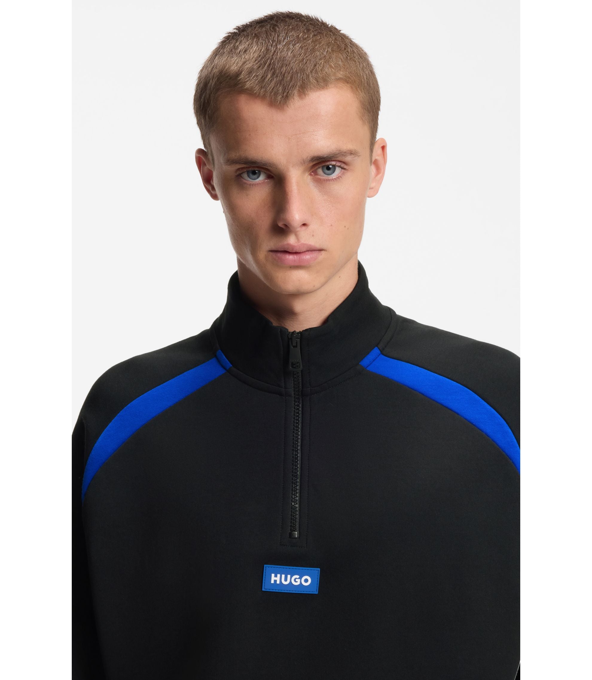 Hugo Stretch Cotton Sweatshirt With Colourful Panelling Black