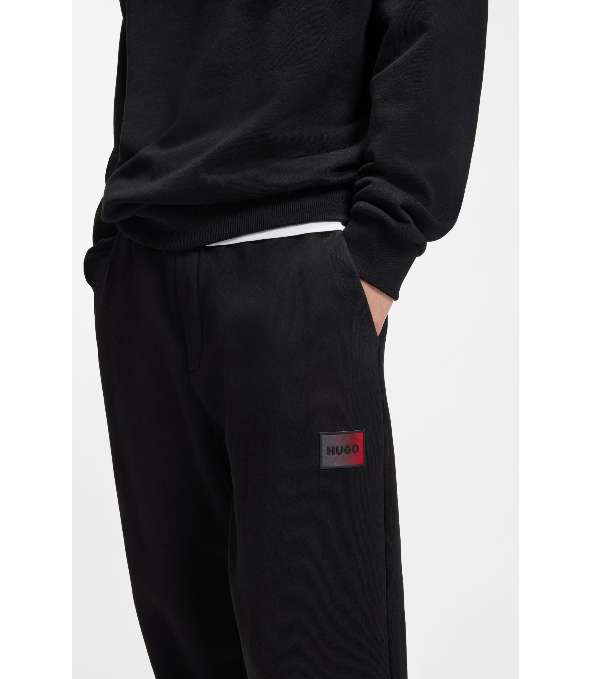 Hugo Gradient Logo Tracksuit Bottoms In Cotton Terry Black