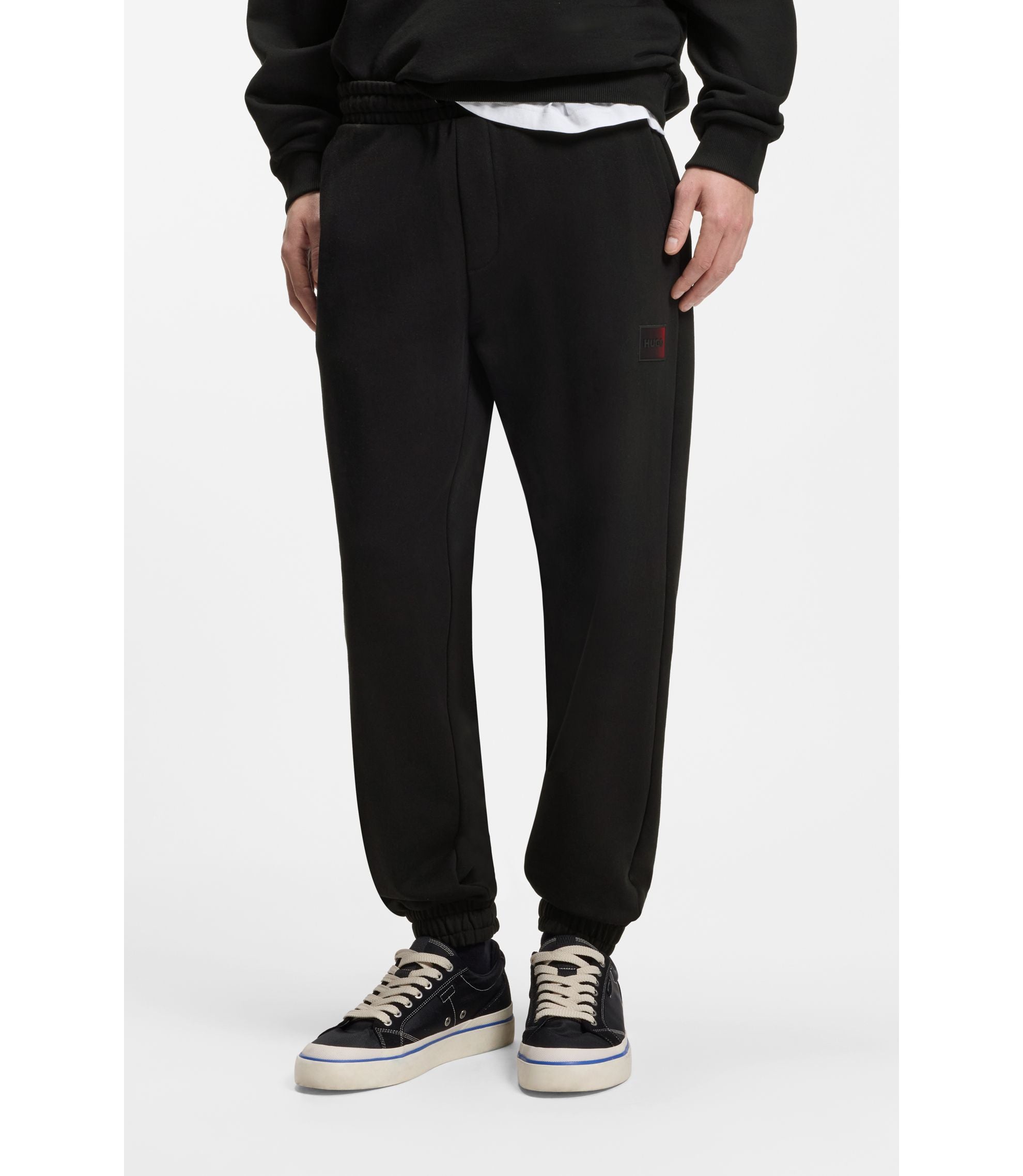 Hugo Gradient Logo Tracksuit Bottoms In Cotton Terry Black