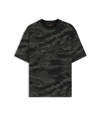 Boss Camouflage Jacquard T Shirt In Cotton Black