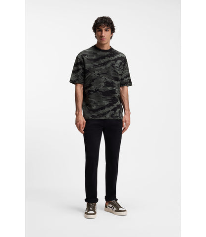 Boss Camouflage Jacquard T Shirt In Cotton Black