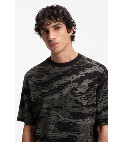 Boss Camouflage Jacquard T Shirt In Cotton Black