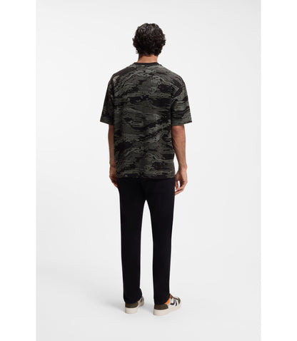 Boss Camouflage Jacquard T Shirt In Cotton Black