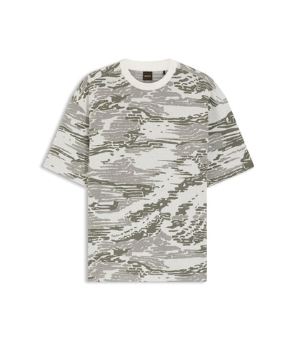 Boss Camouflage Jacquard T Shirt In Cotton White