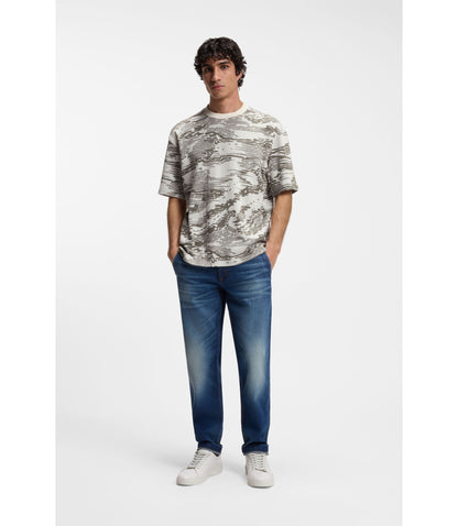 Boss Camouflage Jacquard T Shirt In Cotton White