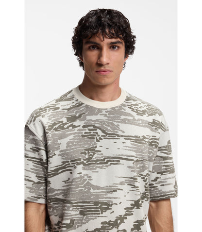 Boss Camouflage Jacquard T Shirt In Cotton White