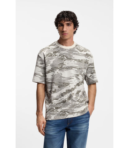 Boss Camouflage Jacquard T Shirt In Cotton White