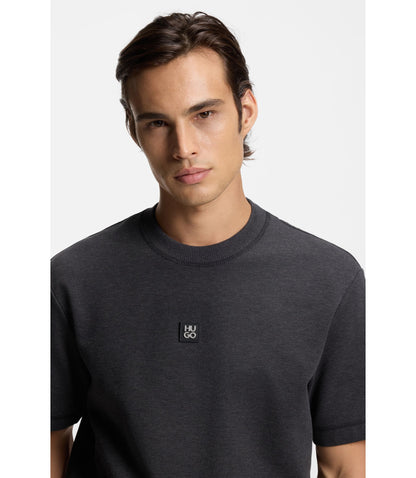Hugo Stacked Logo T Shirt In A Cotton Blend Grey