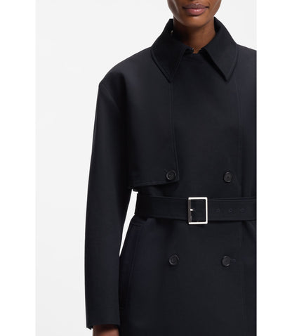 Boss Belted Trench Coat In Cotton Dark Blue Women's