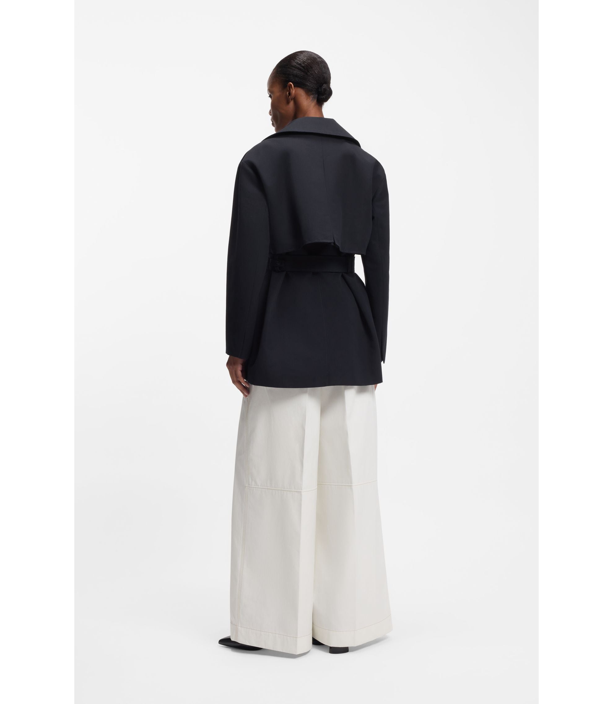 Boss Belted Trench Coat In Cotton Dark Blue Women's