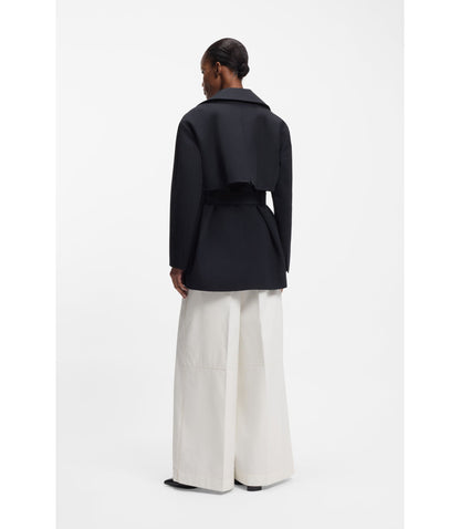Boss Belted Trench Coat In Cotton Dark Blue Women's