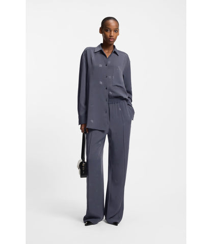 Hugo Oversized Fit Blouse With Stacked Logos Patterned Women's