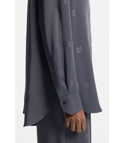 Hugo Oversized Fit Blouse With Stacked Logos Patterned Women's