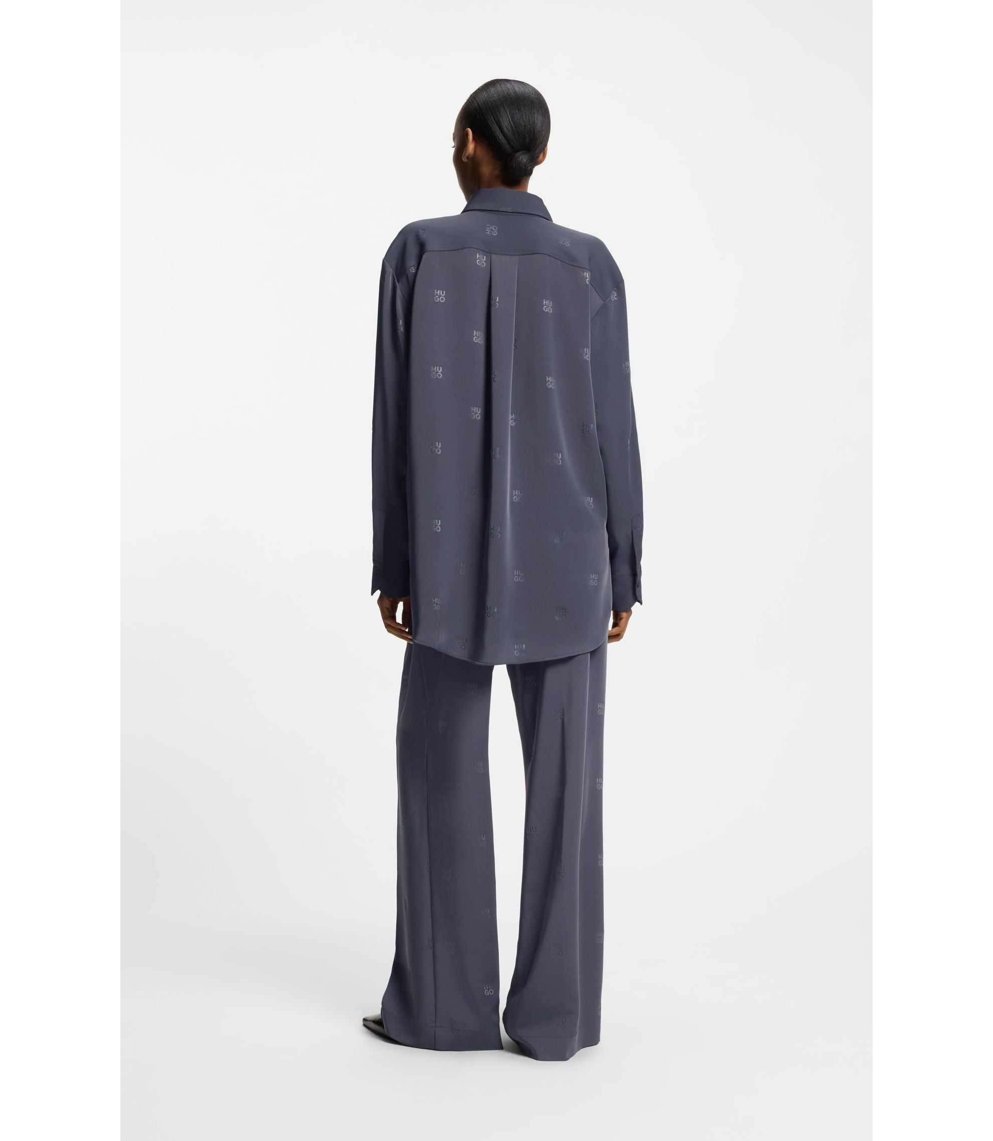 Hugo Oversized Fit Blouse With Stacked Logos Patterned Women's