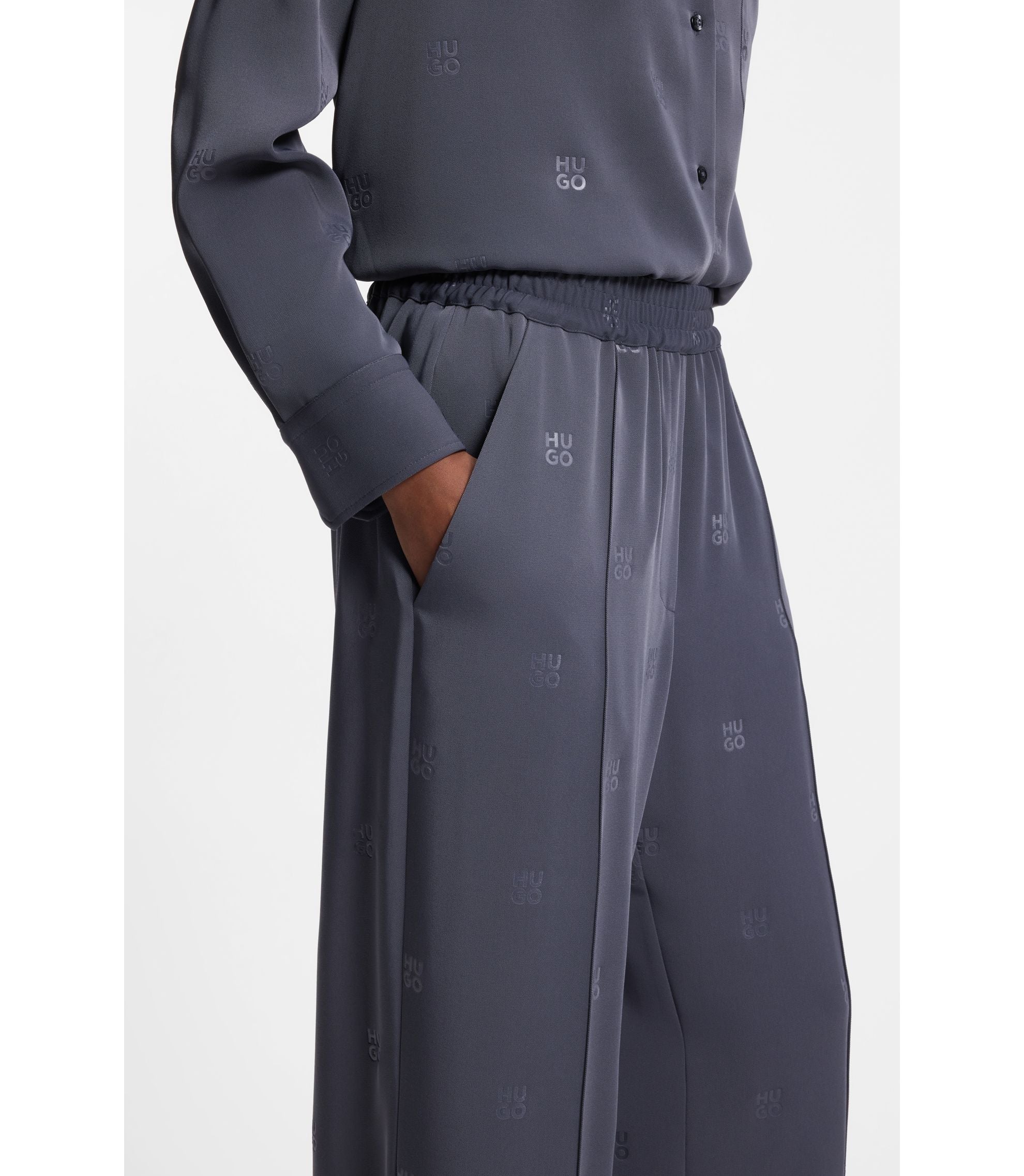 Hugo Relaxed Fit Trousers With Stacked Logos Patterned Women's