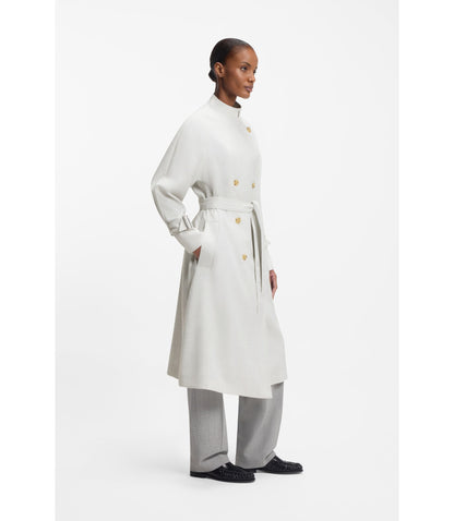 Boss Belted Coat With Double Breasted Closure Silver Women's