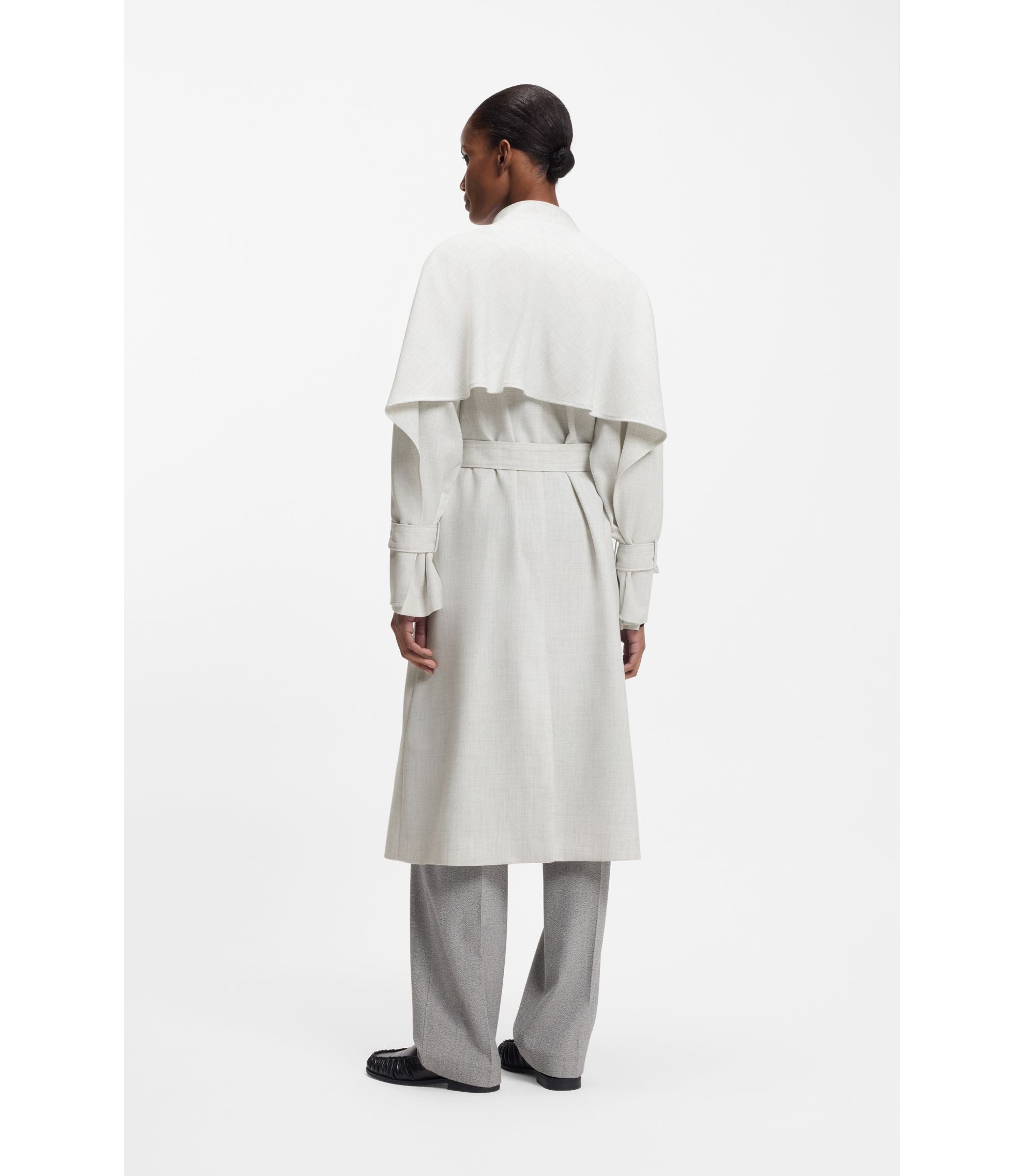 Boss Belted Coat With Double Breasted Closure Silver Women's