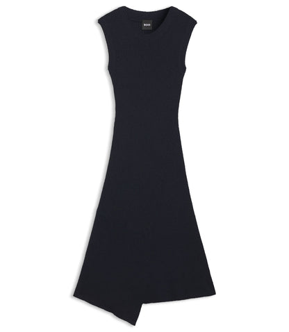 Boss Boucl Yarn Dress In A Slim Fit Dark Blue Women's