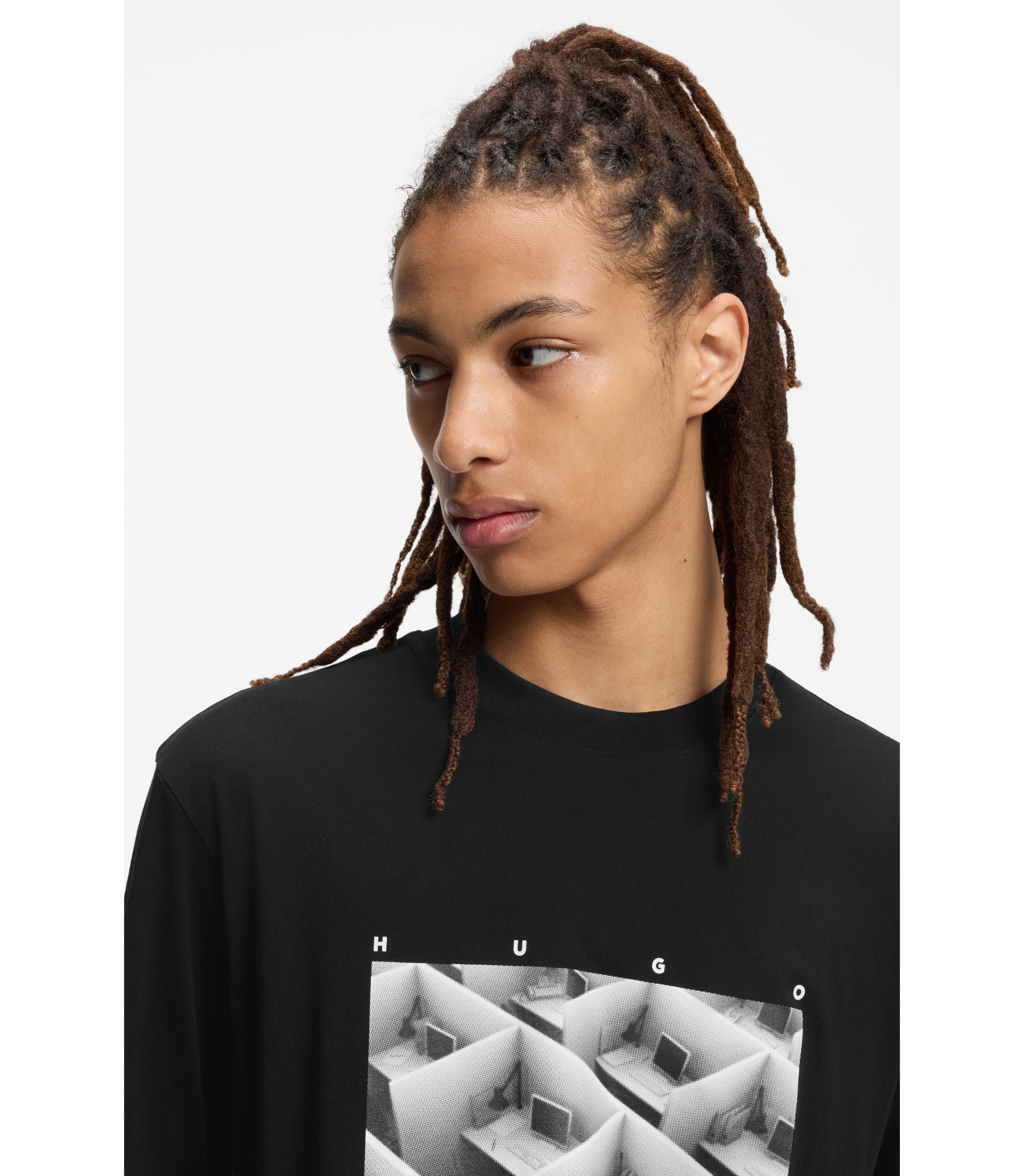 Hugo Printed Artwork T Shirt In Cotton Jersey Black